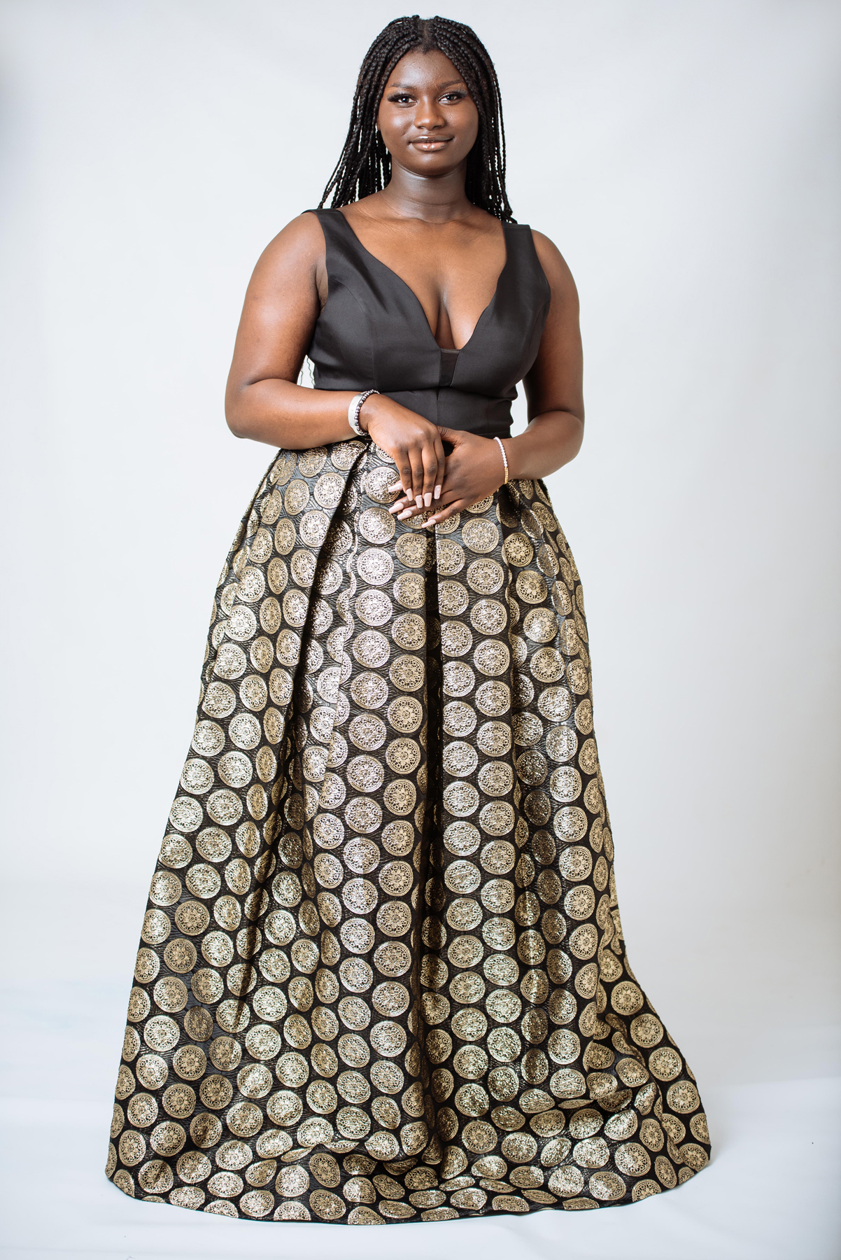 Black and gold plus size gown best sale